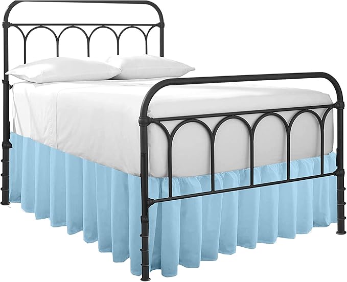 Cottingon Ruffled Bed Skirt with Split Corners-Dust Ruffle - 12" Drop 100% Microfiber Soft,Sheen & Luxurious Look - Bed Skirts (Light Blue -Full)