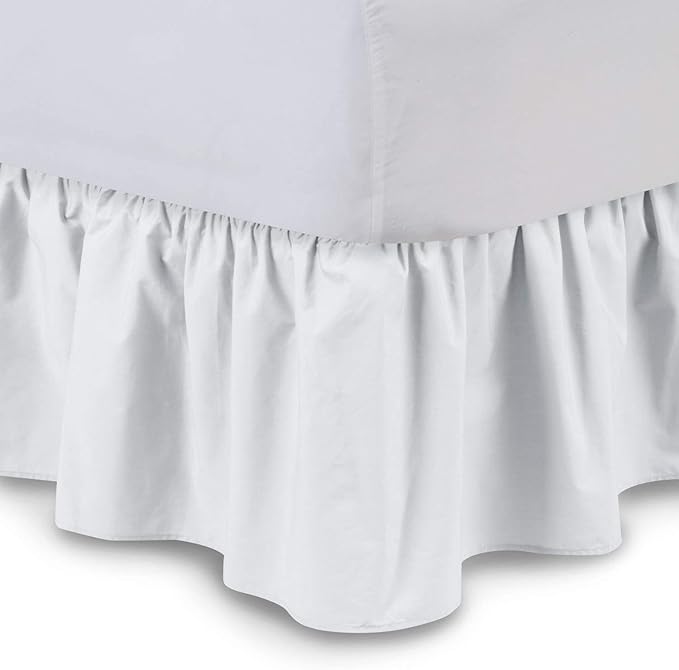 Bed Skirt - Ruffled Bed Skirt (Full XXL, White) 12 Inch Drop Dust Ruffle with Platform, 100% Cotton 800 Thread Count Fabric - Dust Ruffle Bedskirt for Easy Fitting and Easy Care
