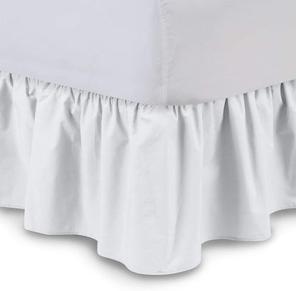 Bed Skirt - Ruffled Bed Skirt (Full XXL, White) 12 Inch Drop Dust Ruffle with Platform, 100% Cotton 800 Thread Count Fabric - Dust Ruffle Bedskirt for Easy Fitting and Easy Care