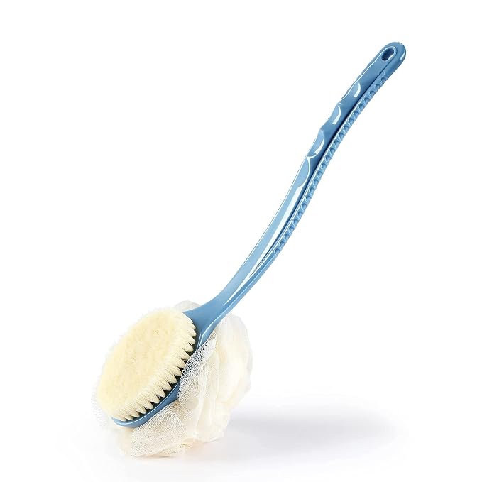 Shower Body Brush with Bristles and Loofah, Back Scrubber Bath Mesh Sponge with by HONOMA