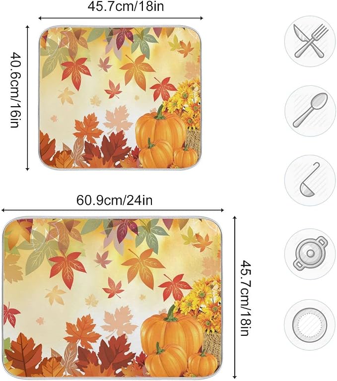 Autumn Fall Dish Drying Mat for Kitchen Counter Pumpkin Maple Leaves Drying Mat - Image 4