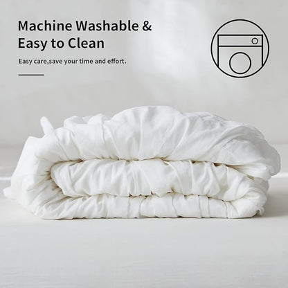 BISELINA White Ruffled Bed Skirt 22-Inch Tailored Drop Cotton Voile Dust Ruffle Soft Cozy Elegant Luxurious Bedding (22" King, White)