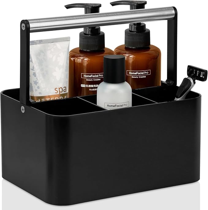 Black Shower Caddy Portable: Plastic Bathroom Caddy Countertop, Cleaning Caddy by MakesYourHomeMoreOrganized