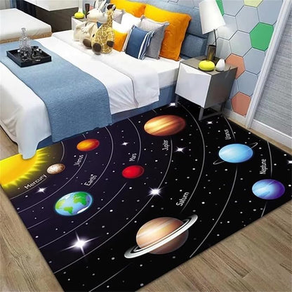 Outer Space Solar System Area Rug for Boys Room 5x8 ft Soft Non-Slip Black Starry Sky Galaxy Nebula Planet Rugs for Kids Bedroom Floor Mat