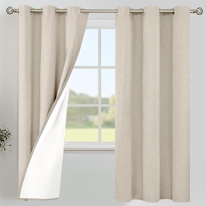 YoungsTex Oatmeal Linen 100% Blackout Curtains 72 Inch Length by YoungsTex