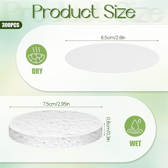 300 Count Compressed Facial Sponges, Natural Cellulose Face Sponges - Image 2