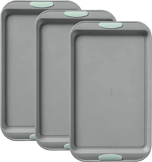 Pyrex 3-Piece Metal Cookie Sheet Bakeware Set, Lightweight Stainless Steel by Pyrex