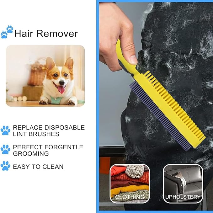 Rubber Pet Hair Removal Brush, Dogs Cats Hair Lint Remover Tool Massage Bath - Image 3