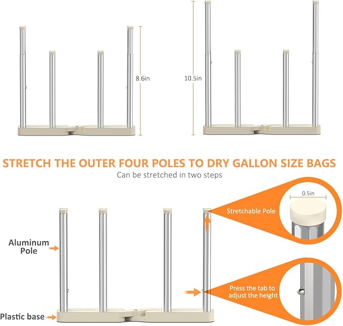 Reusable Storage Bag Drying Rack, Retractable Metal Bottle Drying Rack - Image 2