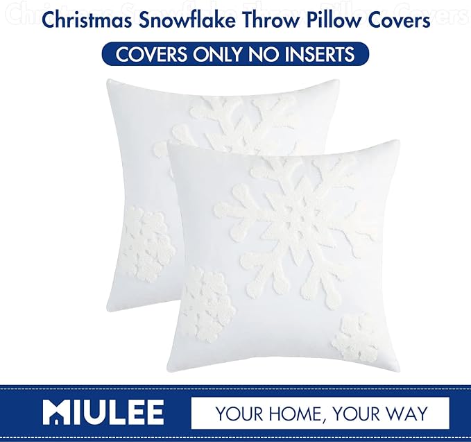 MIULEE Pack of 2 Christmas Decorative Snowflake Throw Pillow Covers Canvas Embroidery Winter Cushion Cases Holiday Decor Soft Pillowcases for Winter Couch Sofa Bedroom Car（White, 20x20in）