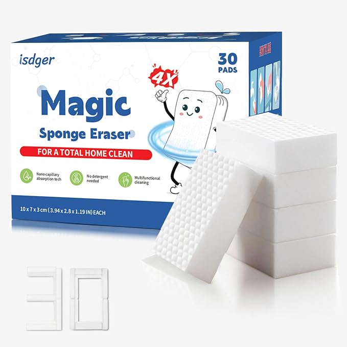 30 Pack 4X Density Magic Melamine Sponge Eraser, GRS Certified Cleaning Sponge by ISDGER