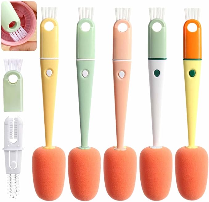 Bottle Cleaning Brush 5 PCS Long Handle Bottle Brush 4 in 1 Detachable by INVODA