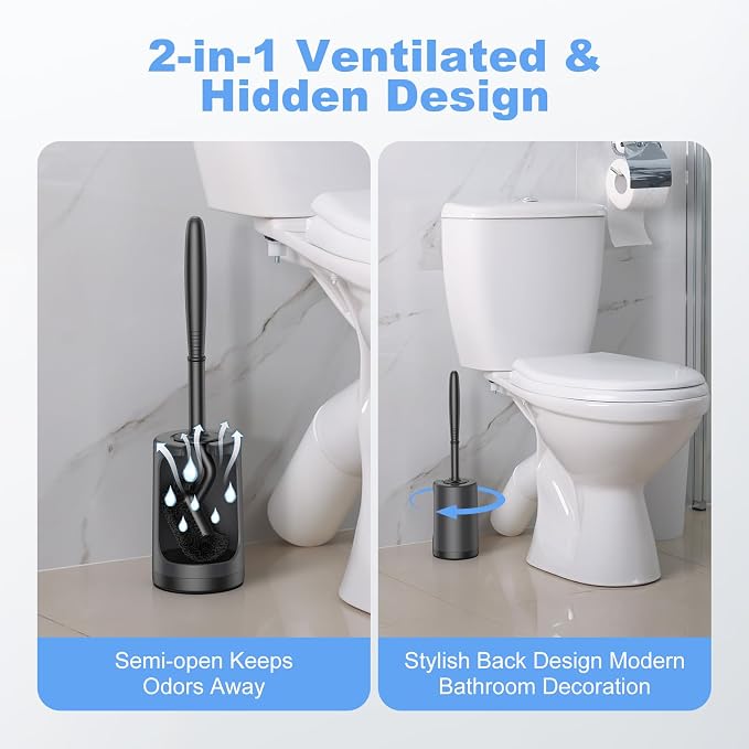 HAMITOR Toilet Bowl Brush Holder Set: Curved Design - Image 4