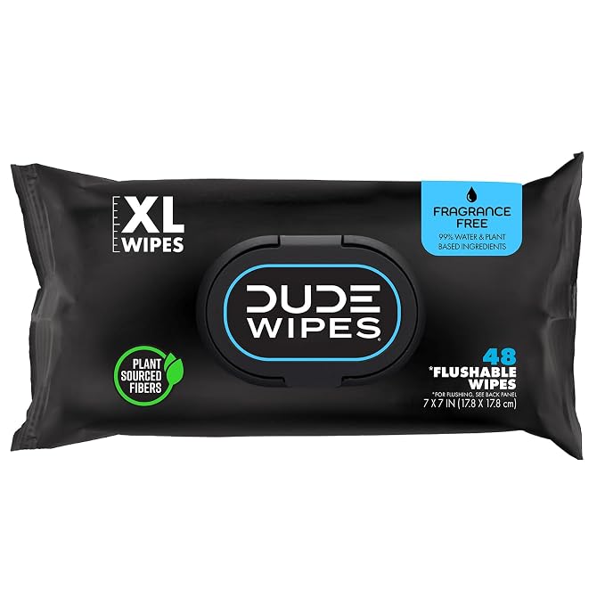 DUDE Wipes Flushable Wet Wipes 48 Count Dispenser, Unscented Wet Wipes by DudeWipes