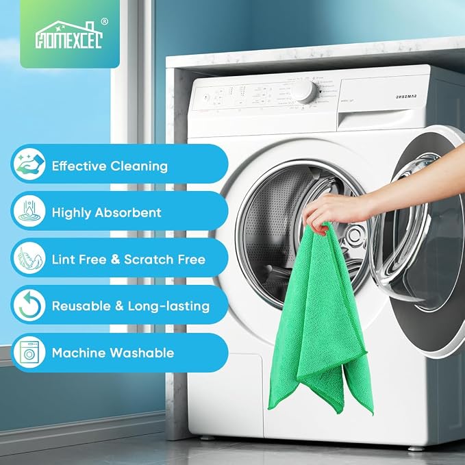 HOMEXCEL Green Microfiber Cleaning Cloth, 12 Pack Premium Microfiber Towels - Image 6