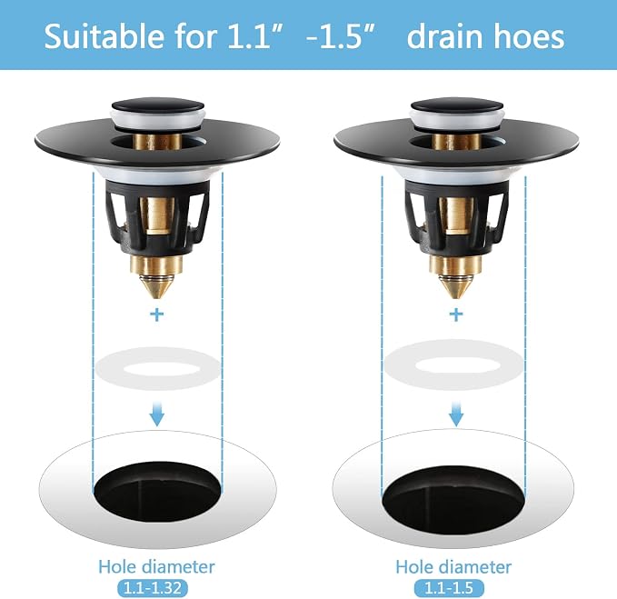 Black Bathroom Sink Stopper – Pop Up Drain Stopper & Sink Strainer, Universal - Image 3