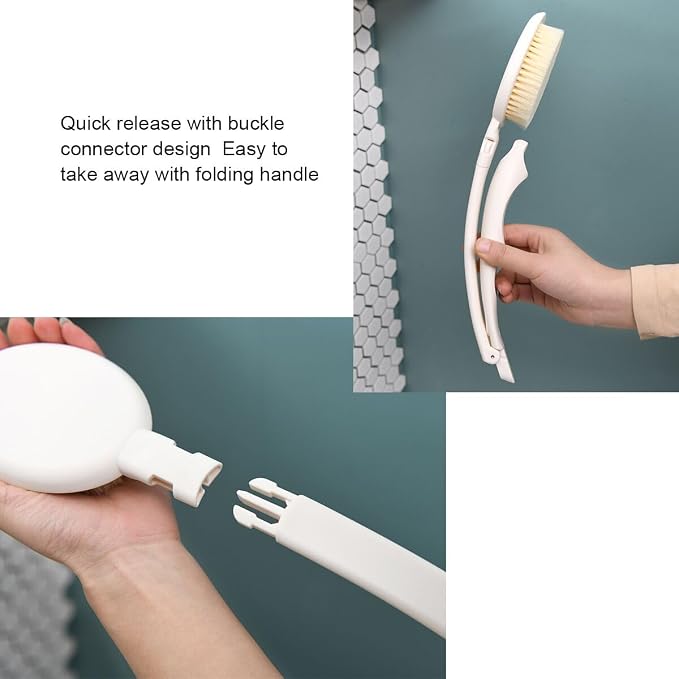 LFJ 19" Long Handle Shower Sponge Brush Set, 3 in 1 Body Brush, Bath Sponge and - Image 5