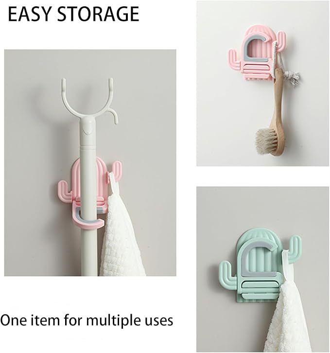 4 Pack Broom and Mop Holder Wall Mount，Cute Cactus Wall Utility Hooks No Drill - Image 6
