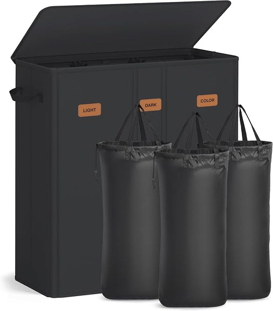SONGMICS 42.2 Gallon Laundry Hamper, 3-Compartment Laundry Basket Sorter by SONGMICSbySONGMICSHOME