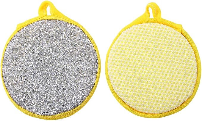 10 Pcs Durable Scrub Scouring Sponge Microfiber Scouring Scrubber Round Dish - Image 3