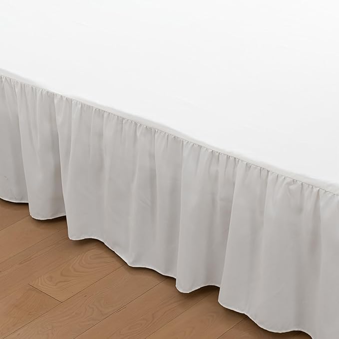 Bed Skirt Ruffled Bed Skirt with Split Corners, 18 Inch Drop Dust Ruffle Bed Skirts with Platform, Ivory, Full Size
