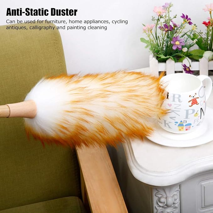 Lambswool Dusters with Wooden Handle, Anti Static Soft Wool Duster Dust Cleaner - Image 4