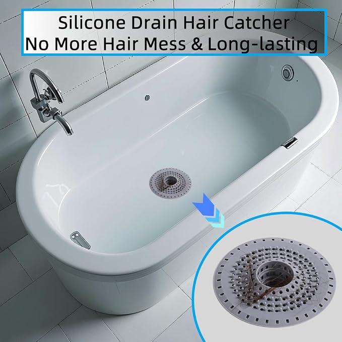 Grey Drain Hair Catcher Shower Drain Cover Hair Catcher Bathtub Drain Hair - Image 4