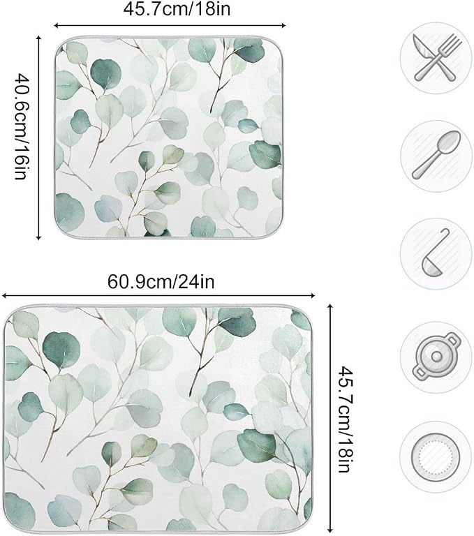 Sage Green Leaves Dish Drying Mat - Image 4