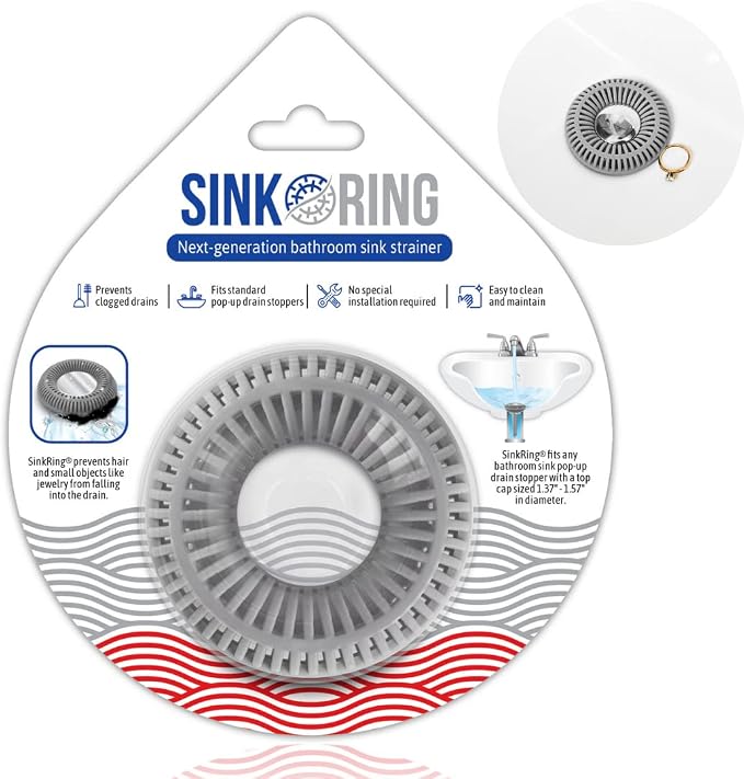Bathroom Sink Hair Catcher for Pop-Up Drain – SinkRing 1.57" Precision Strainer by SINK+RING