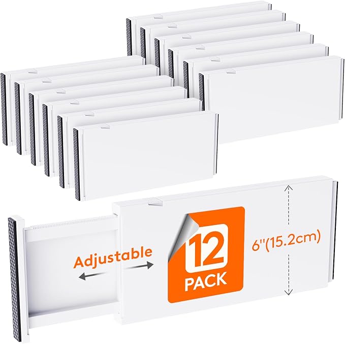 Lifewit 12 Pack Drawer Dividers Plastic 6" High, 13.5-22" Adjustable Drawer by Lifewit