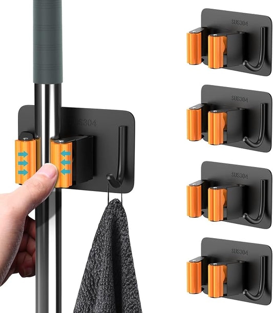 Mop Broom Holder No Drill, Mop Broom Organizer Wall Mounted Heavy Duty by HOMEASY