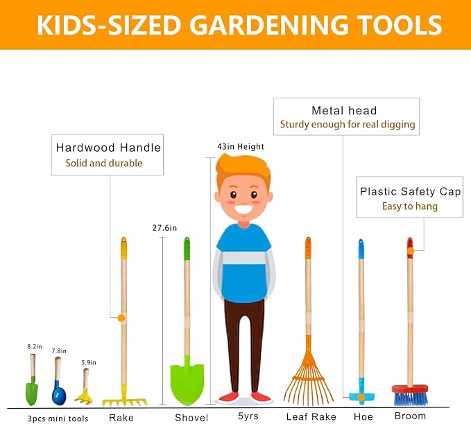 8PCS Kids Gardening Tools, Kids Rake and Shovel Set, Toddler Outdoor Yard Tools - Image 2