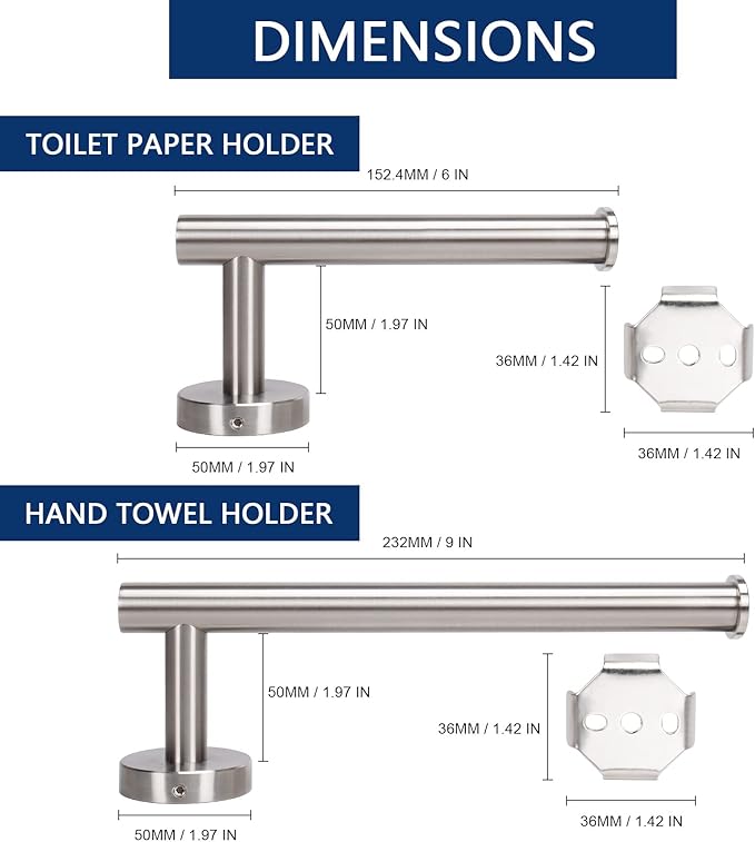 NearMoon Bath Toilet Paper Holder+ Hand Towel Holder, 2 Pieces Bathroom - Image 2