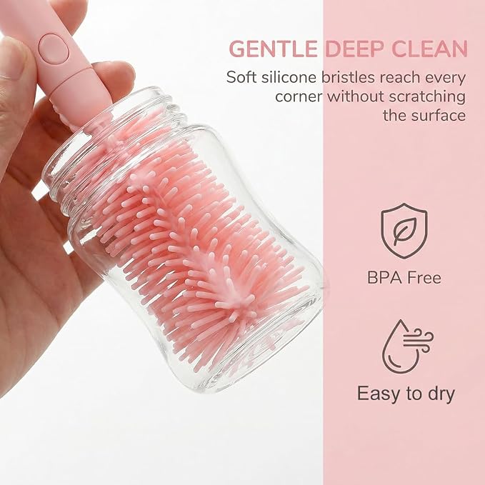 6 In1 Baby Bottle Brush Kit, Portable Silicone Bottle Brush Cleaner Set - Image 3