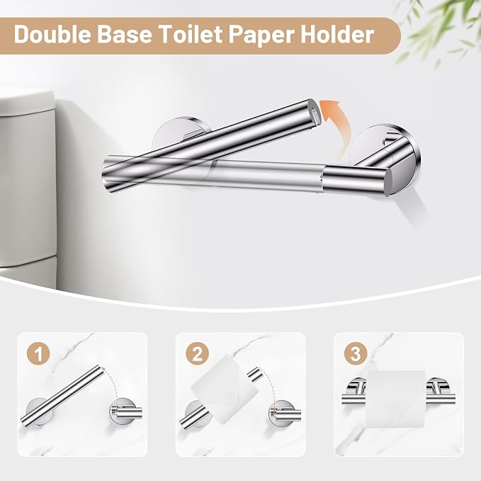 Polished Chrome Bathroom Hardware Set, 4-Piece Towel Holder Set Include Double - Image 3