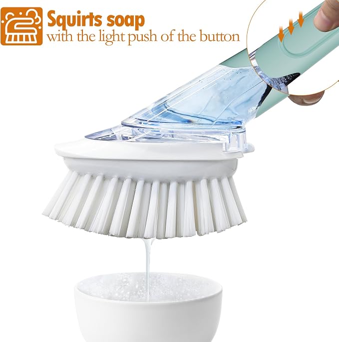 RIMAY Dish Brush with Soap Dispenser, Dish Washing Brush with Handle, Soap - Image 2