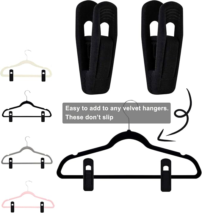 Black Velvet Hangers Clips 50 PCS, Non-Slip Velvet Clips - Image 2