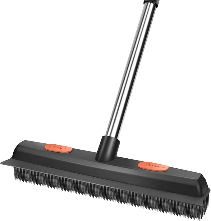 Pet Rubber Broom with 49inch Long Handle, Portable Detailing Lint Remover by Bryquelin