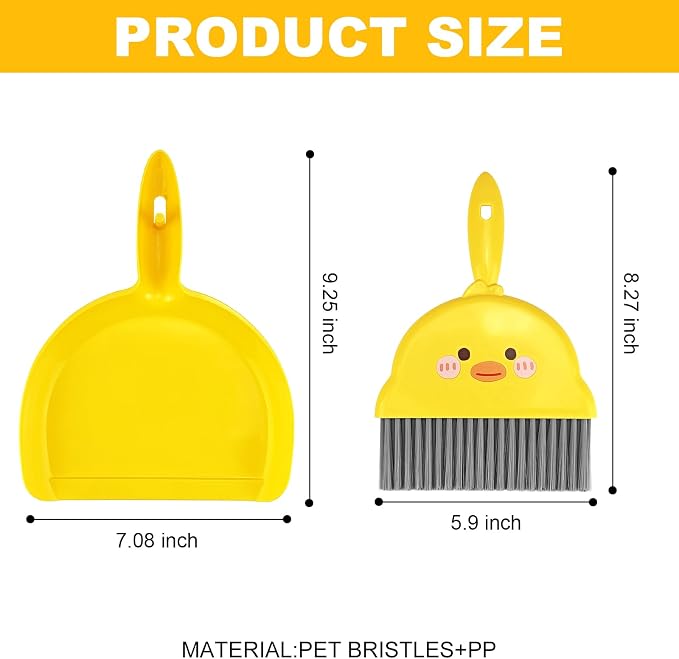 Small Broom and Dustpan Set, Cute Little Yellow Hand Mini Broom and Dustpan Set - Image 2