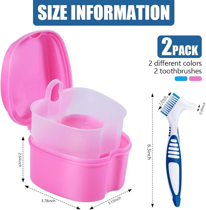 2 Pack Denture Bath Case Cup Box Holder Storage Container - Image 2