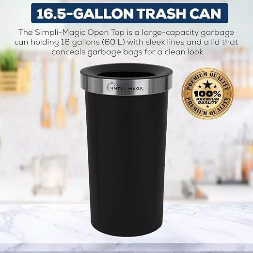SIMPLI-MAGIC 16 Gallon Open Top Trash Can – Round Commercial Trash Can – - Image 3
