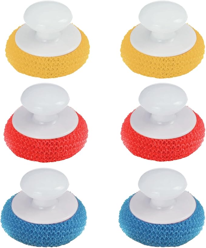 LOLA Plastic Mesh Non-Scratch Scouring Pad, 6 Pack, Hand Saving Comfort Knob by LolaProducts
