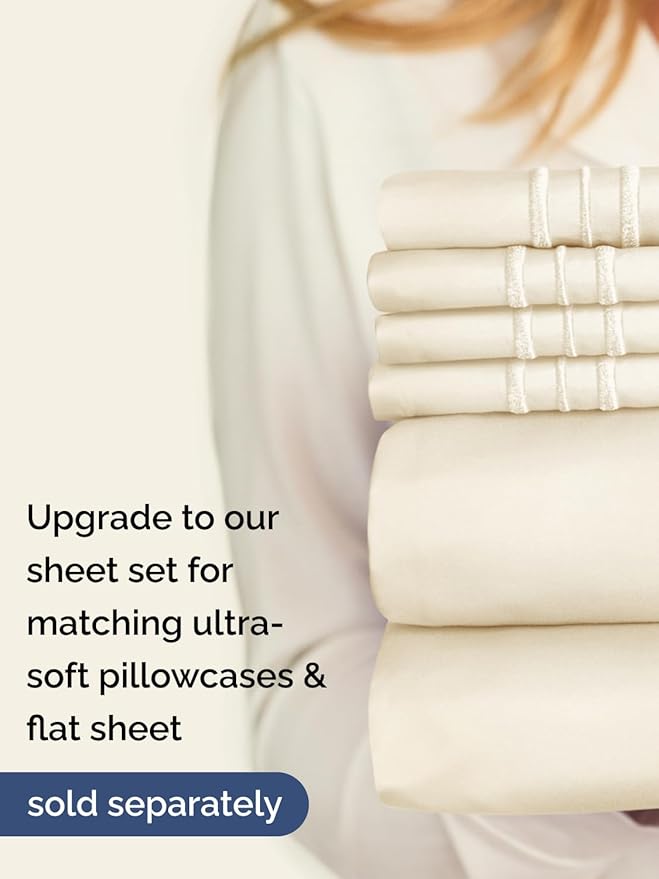 Extra Deep Queen Fitted Sheet - Hotel Luxury Single Fitted Sheet Only - Easily Fits 18 inch to 24 inch Mattress - Ultra Soft, Wrinkle & Fade Free w/Extra Deep Pockets - Breathable & Comfy - Off White