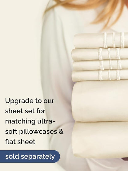 Extra Deep Queen Fitted Sheet - Hotel Luxury Single Fitted Sheet Only - Easily Fits 18 inch to 24 inch Mattress - Ultra Soft, Wrinkle & Fade Free w/Extra Deep Pockets - Breathable & Comfy - Off White