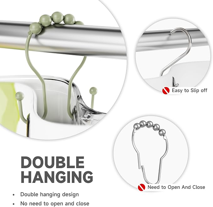 Sage Green Shower Curtain Hooks Shower Curtain Rings Rust Proof Sturdy Metal - Image 2