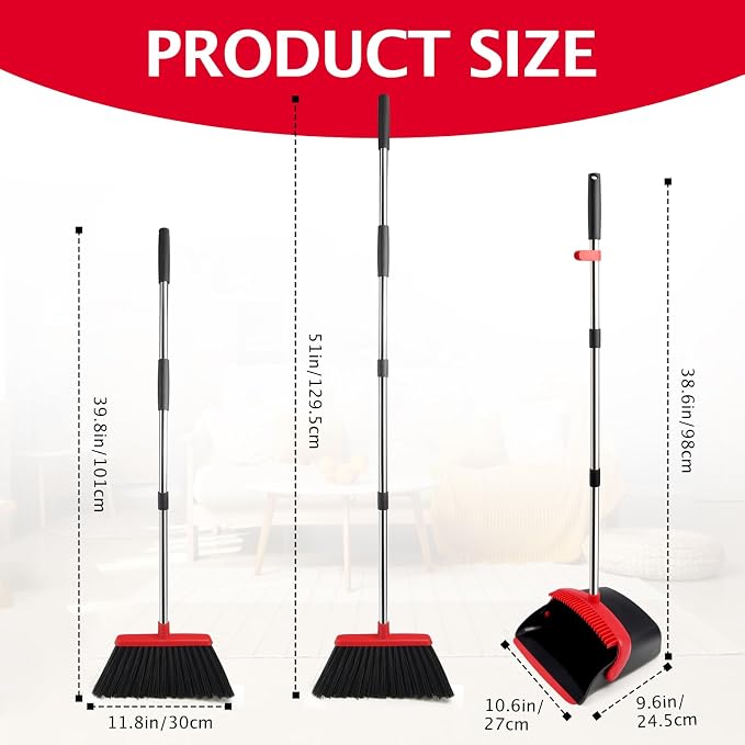 Broom and Dustpan Set with Long Handle, Heavy Dust Broom and Dustpan Combo - Image 2