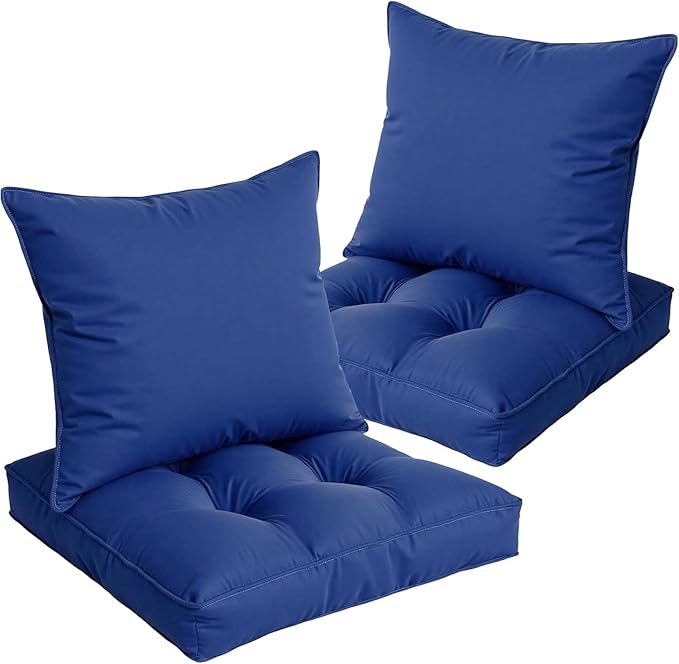 Waterproof Outdoor Chair Cushions Set of 2, Patio Cushions for Outdoor Furniture Water-Resistant & Fade-Resistant, Deep Seat & Back Cushion for Chair Sofa, 22x22 Inch (Navy)