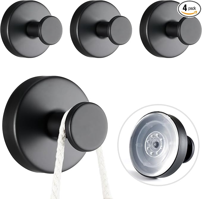 4 PCS Suction Cup Hooks for Shower, Stainless Steel No Drill Towel Hooks by Pierpel