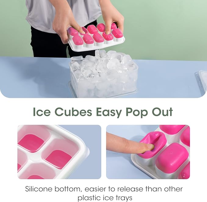 DOQAUS Ice Cube Tray with Lid and Bin, 4 Pack Silicone Plastic Ice Cubes Trays - Image 4
