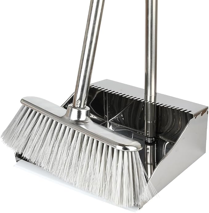 Metal Dustpan with Broom Set, Long Handle Stainless Steel Dustpan, Heavy Duty by MULING